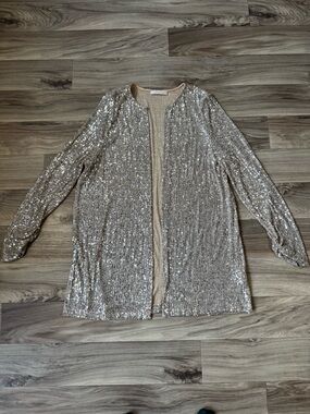 Naeem Khan Sequin Stretch Tulle Duster Cardigan Size Extra Large Made in USA